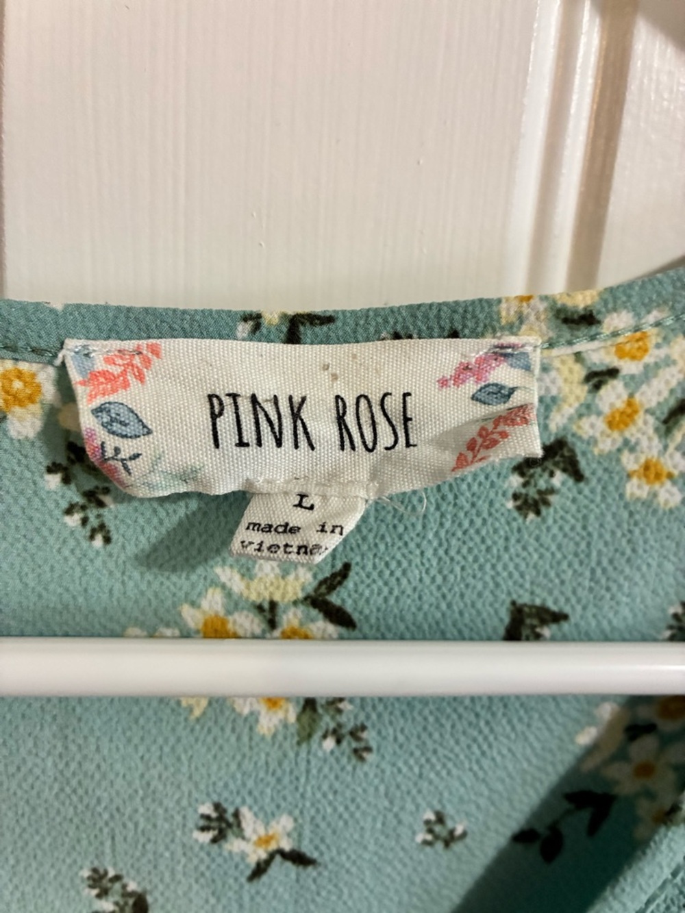Pink Rose Mint Green Floral Button-Front Tie Top Size L - Picture 3 of 3